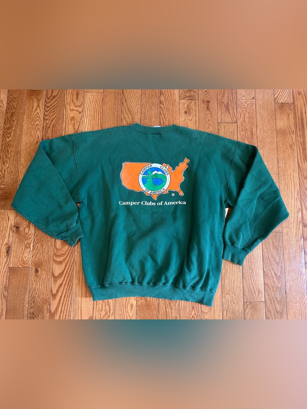 Camper Clubs‎ of America Sweatshirt Green Hanes Ultimate Cotton Vintage USA Map - Picture 2 of 11
